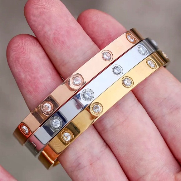 18k Cuff Set in Stone Gem Encrusted Bracelet - Picture 2 of 8